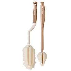 LALA&MORE 旋轉式多用途海綿杯刷 + 奶嘴刷組, 1套, 牛奶棕