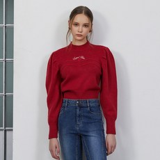 EGOIST 女款刺繡亮點半高領短版套頭針織衫 ER4BO905