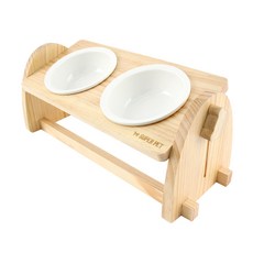 SUPER PET DOG-I 寵物可木質餐具+不銹鋼碗2入組, 混色, 1組