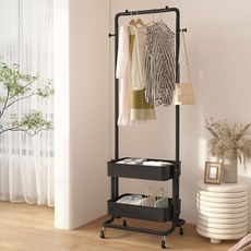 21C Trend 移動式鋼製雙層推車掛衣架, 黑色