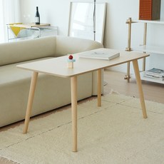 슈에뜨메종 라운드 원목 다리 높은 거실 소파 테이블 LPM 12060, 바닐라 베이지