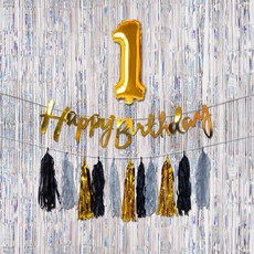 Partyzzang 生日數字書法字體掛旗窗簾組, 金色金色現代銀色, 1套