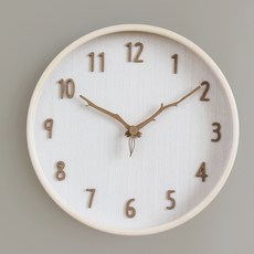 質感設計木質低噪音壁鐘, 白色 + 自然色
