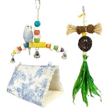 Leaf Parrot 牡丹鸚鵡 虎皮鸚鵡 雀鳥 小床 + 串珠三角架 + 草葉造型服 5號套組, 藍色(床), 1套