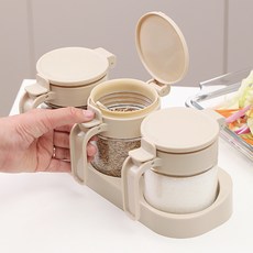 브리뷰 티오뜨 원터치 밀폐 유리 양념통세트, 1세트, 양념통 250ml(3p) + 스푼 3p + 트레이 + 스티커