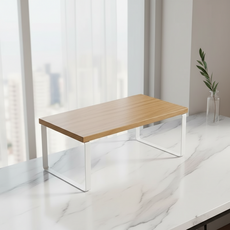 마켓피아 모니터 받침대 데스크 정리대 미니 테이블 대형 40 x 20 x 16.2 cm, 나무 색상 + 흰색 프레임