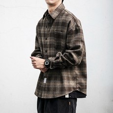 男士時尚潮流法蘭絨格紋襯衫