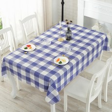 Kkaenggu 防水高級格紋桌巾, 137 x 200 cm, 1個, 藍色格紋