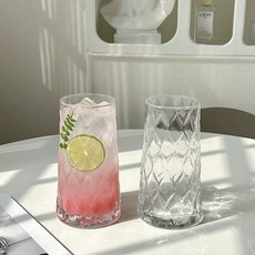Daparang 復古風圖案刻花玻璃冷飲杯 500ml x 2入 菱形 HJ0427, 透明, 1個