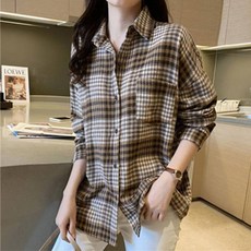 Doobom 女款復古格紋襯衫