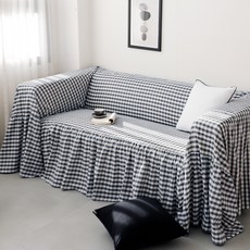 까사베르데 비비 체크 프릴 인테리어 소파커버, 왠지 블랙 체크, 1개