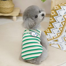 PASTEL PET 狗狗條紋無袖T恤, 綠色, 1個