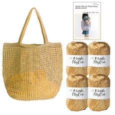 Yarna DIY套組 Play Code 亮片網袋 金屬編織線 70g x 4入 + 印刷圖稿組, 1套, 104 金色