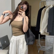 엘쏘 여성용 데일리 베이직 컬러 슬림핏 크롭 이너 나시