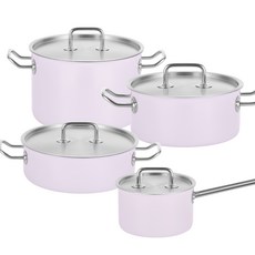 EDELKOCHEN 電磁爐適用New Profi系列3層不鏽鋼鍋具 4入組 300PROLASET1, 薰衣紫色, 單柄湯鍋16cm(附鍋蓋)+雙耳湯鍋20cm(附鍋蓋)+雙耳淺湯鍋24cm(附鍋蓋)+雙耳燉鍋24cm(附鍋蓋)