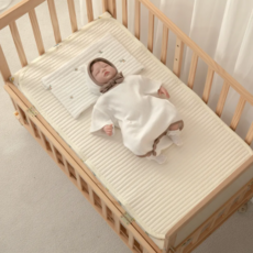 AiRabbit 嬰幼兒用100支純棉條紋絎縫雙面床墊, 象牙白, 1個