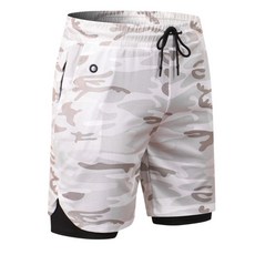 男款鬆緊抽繩雙層運動短褲