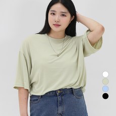 102102 여성용 빅사이즈 소프트 텐셀 루즈핏 반팔 티셔츠