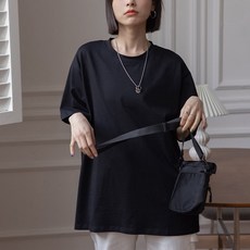 몬드스팟 여성용 무지 라운드넥 박시 롱 반팔 티셔츠 JN151