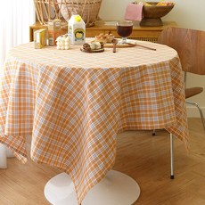 BYJIMI 簡約格紋桌布, 橘色, 2人座(110 x 110 cm)