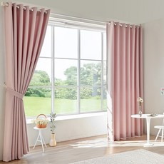 Misohome Lumiel 四季形狀記憶穿環式遮光窗簾 2入, 莓果粉