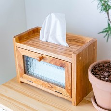 esopoom Kukuma 方格壓花玻璃門木質面紙盒, 自然色, 1個