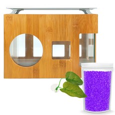 Aquatera 木質魚缸 AMZW30+魚缸裝飾仿真植物+造景石 1kg+LED燈組, 紫色（地板）