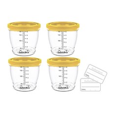 Bebelock 副食品刻度密封罐, 180ml, 4個, 芥末黃