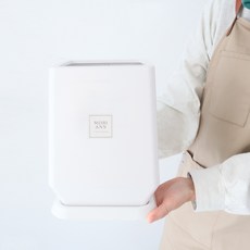 MORIANN ABS方形線條塑膠花盆+托盤組, 白色, 1套