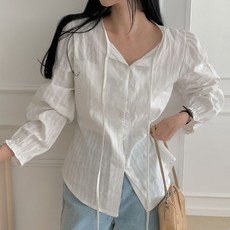 Bori Mom 提花緞帶綁帶鈕扣孕婦襯衫 VA052