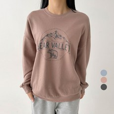 플랜데이 여성용 사계절 베어벨리 프린팅 라운드 맨투맨