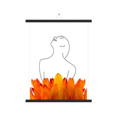 木質掛軸 + 花與女人 D 海報 + 無痕釘套組, 黑色