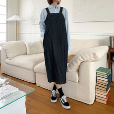 빼빼 여성용 뷔스티에 데님 롱 원피스 + 벨트 세트