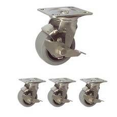 MASTER.S 不鏽鋼重型橡膠滑輪 DS 3340 MRP-BK 4 扁平輪 灰色, 4個