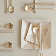 諾丹 方字銅器雙色湯匙筷子組 (5人份), 1組, 白色, 湯匙*5入+筷子*5入