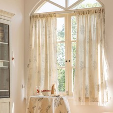 G&Y 感性小屋 蕾絲亞麻雙層窗簾, 灰色大花