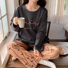 안나앤코 여성용 페이스 긴팔 파자마 상하의 세트
