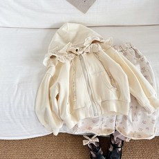 Iyumong 女童 Murio 鏤空花朵蕾絲長袖連帽拉鍊外套