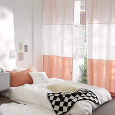 混色柔彩拼色窗簾, 蜜桃粉