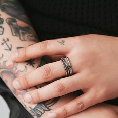 노이드비 남성용 써지컬스틸 네줄 크로스 물결 주물유화 반지