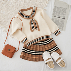 MISOPAPA 女童迷你女孩針織披肩百褶兩件式套裝