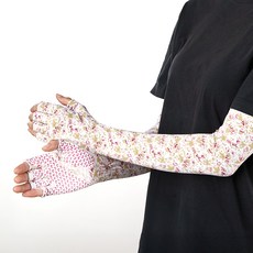 HIGH MOUNT Jeko 女性用 High Mount 防滑花朵印花涼感袖套半指手套 雙手配戴套組, 1套, 粉紅色