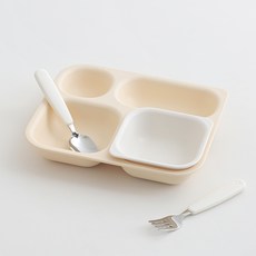 TACKAON Nemo 嬰兒 Ecozen 套裝, 1組, 黃色(盤子)、象牙色(碗、湯匙、叉子), 4式盤+專用碗+湯匙叉+盒子