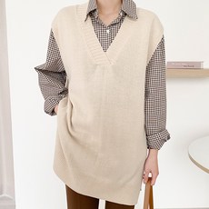 amorday 女款V領長版針織背心