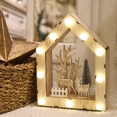 聖誕節麋鹿故居木製擺飾, 棕色的, 1個