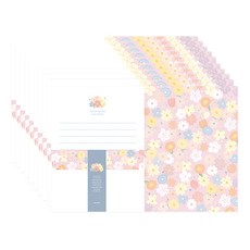 From&To Urban Flower 信紙 1款設計 4入 + 信封 2入 + 封條紙套組 FL111-2, 10套, 混色