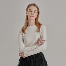 Gembling 女款修身彈力針織圓領羅紋長袖T恤