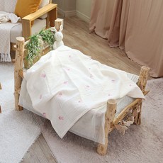 HWAMO BABY 嬰幼兒用高級紗布刺繡安撫被, 粉紅兔子