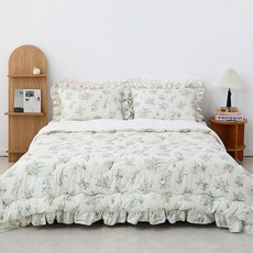 韓國 amante 和鳴花園 純棉荷葉邊薄被, 米色