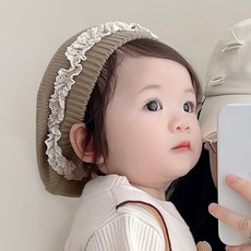 woojooi 嬰幼兒荷葉邊針織貝雷帽